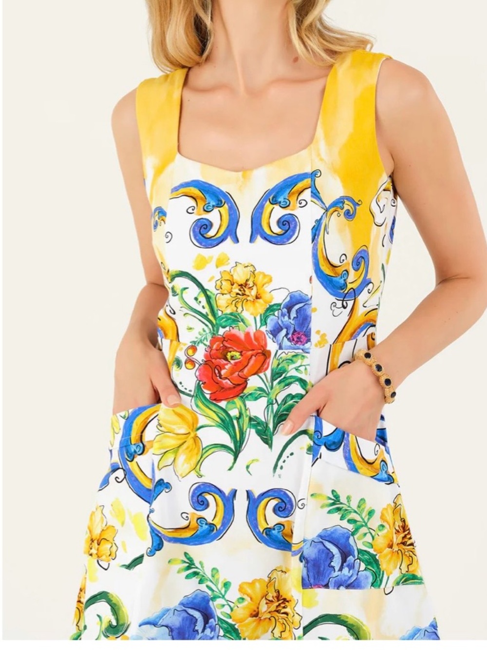 White Floral Midi Skirt with Multicolor Bloom - Picture 2 of 13